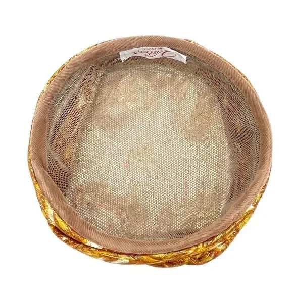 Vintage Valerie Modes Draped Turban Pillbox Hat – Metallic Gold & Bronze Brocade - Picture 10 of 16